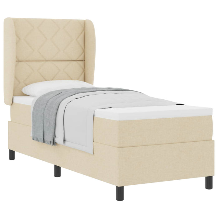 Pat cu arcuri cu pernă cu headboard Crem 80 x 200 cm țesătură WALTI
