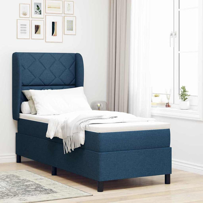 Pat cu arcuri cu headboard albastru 80 x 200 cm țesătură - WALTI WALTI