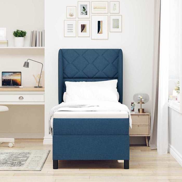 Pat cu arcuri cu headboard albastru 80 x 200 cm țesătură - WALTI WALTI