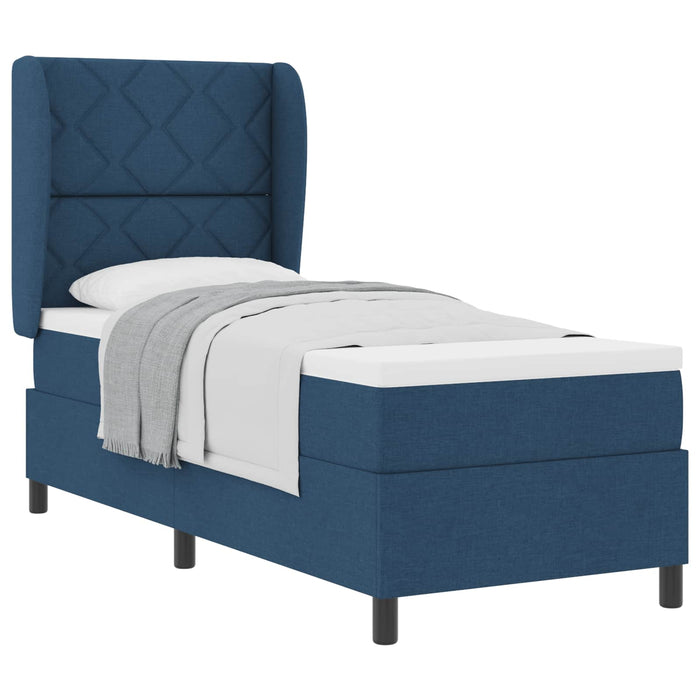 Pat cu arcuri cu headboard albastru 80 x 200 cm țesătură - WALTI WALTI