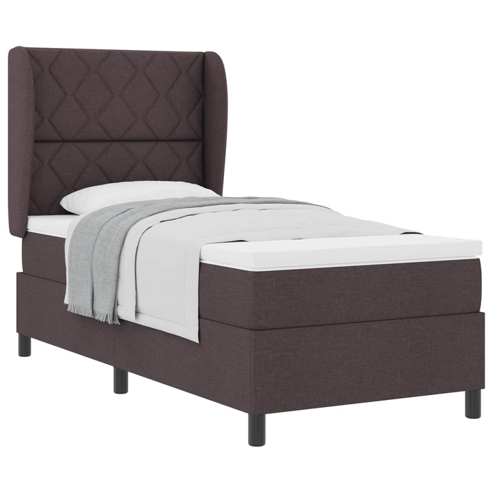 Pat cu arcuri cu headboard Maro închis 90 x 190 cm țesătură WALTI