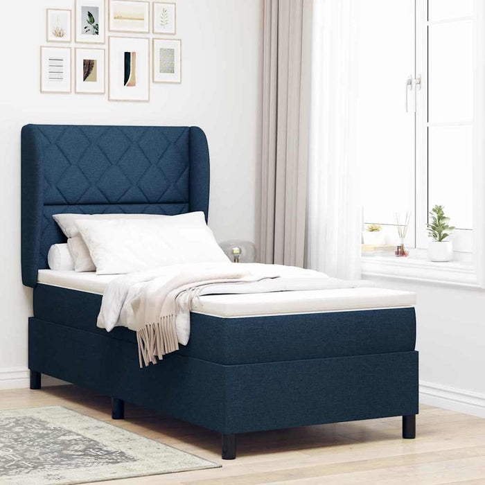 Pat cu arcuri cu headboard albastru 90 x 190 cm țesătură WALTI
