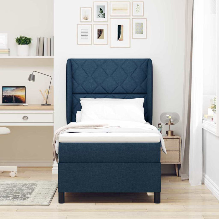 Pat cu arcuri cu headboard albastru 90 x 190 cm țesătură WALTI