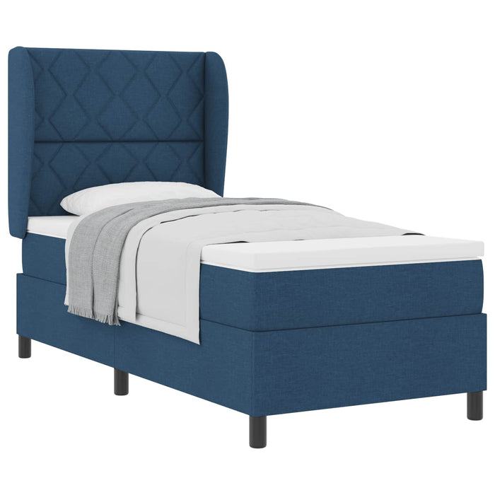 Pat cu arcuri cu headboard albastru 90 x 190 cm țesătură WALTI