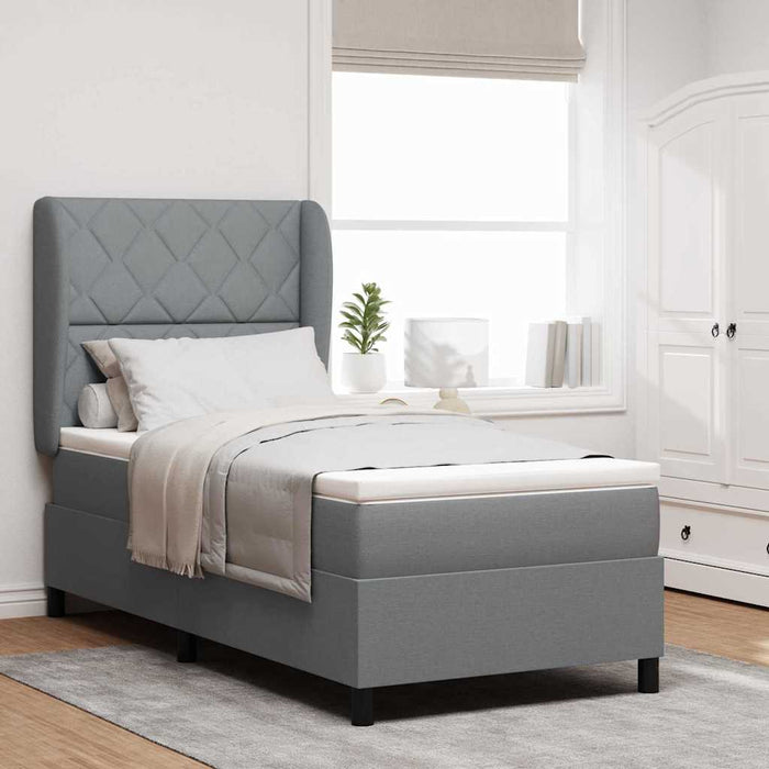 Pat cu arcuri cu headboard Gri deschis 90 x 200 cm țesătură - WALTI WALTI
