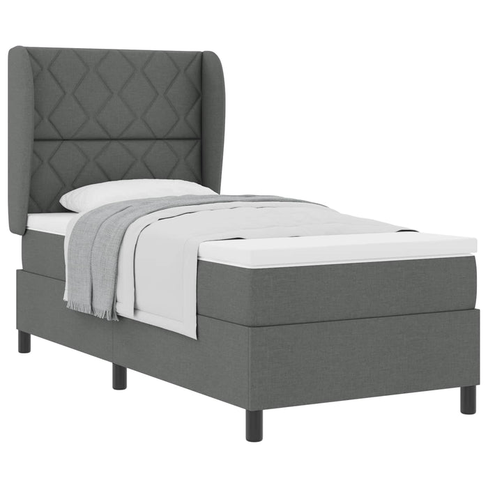Pat cu arcuri cu headboard Gri închis 90 x 200 cm țesătură - WALTI WALTI