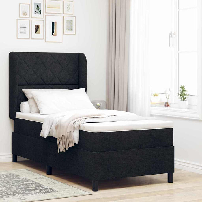 Pat cu arcuri cu headboard Negru 90 x 200 cm țesătură WALTI