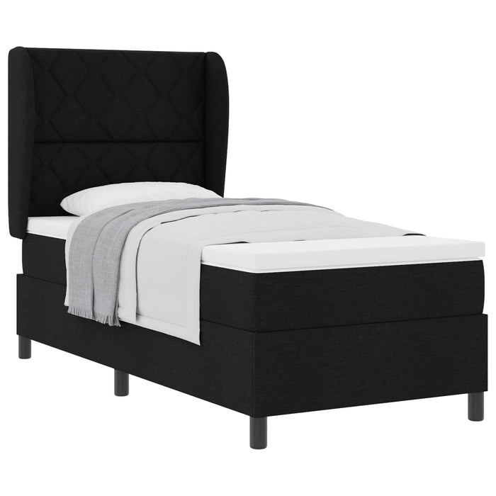 Pat cu arcuri cu headboard Negru 90 x 200 cm țesătură WALTI