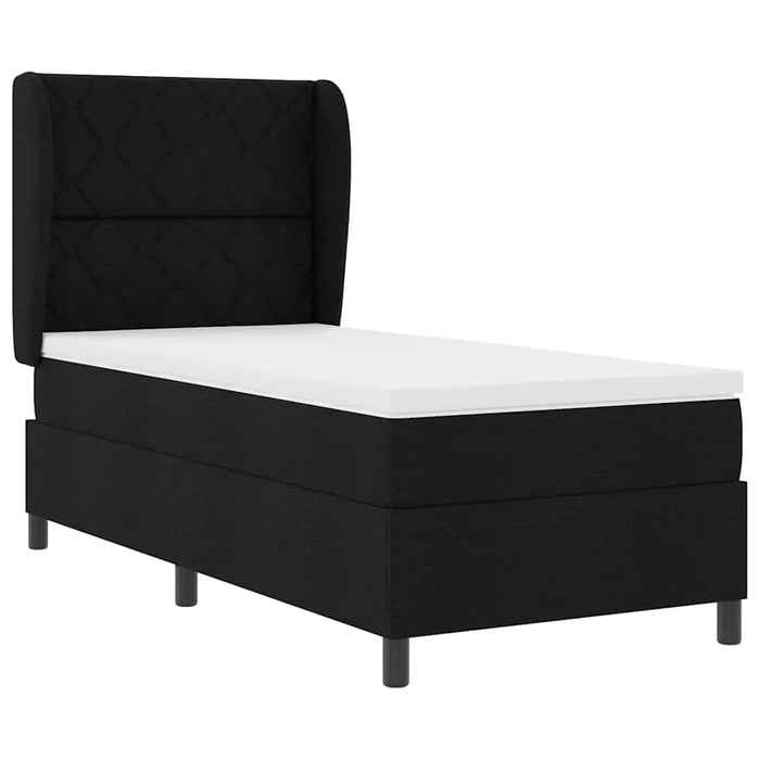 Pat cu arcuri cu headboard Negru 90 x 200 cm țesătură WALTI