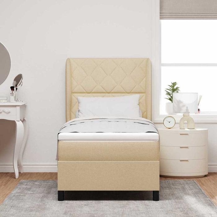 Pat cu arcuri cu headboard Crem 90 x 200 cm țesătură WALTI