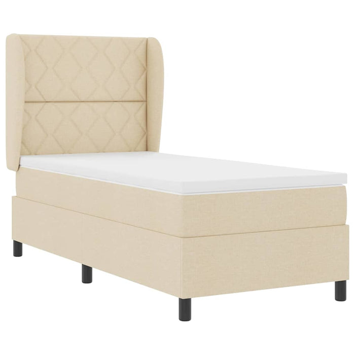 Pat cu arcuri cu headboard Crem 90 x 200 cm țesătură WALTI