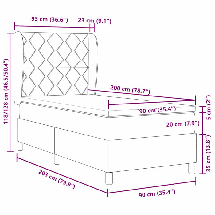 Pat cu arcuri cu headboard Crem 90 x 200 cm țesătură WALTI