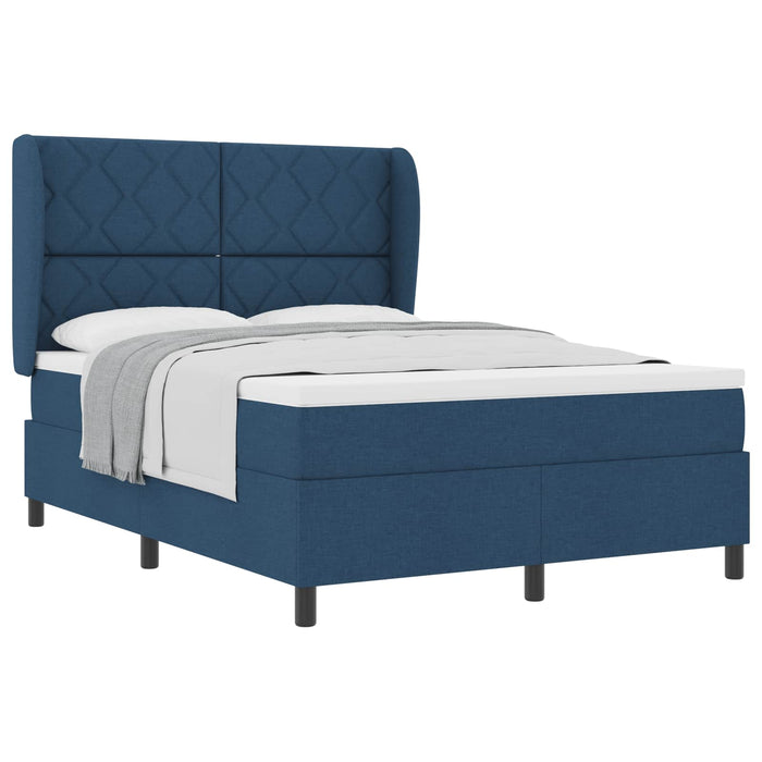 Pat cu arcuri cu headboard albastru 140 x 190 cm țesătură WALTI