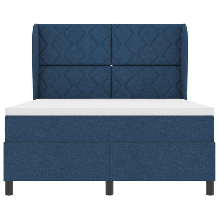 Pat cu arcuri cu headboard albastru 140 x 190 cm țesătură WALTI
