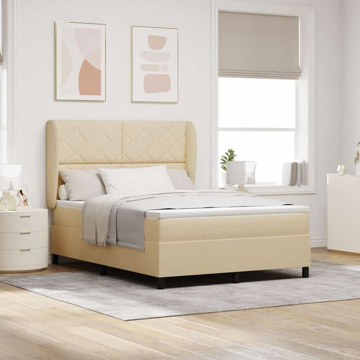 Pat cu arcuri cu headboard Crem 160 x 200 cm țesătură WALTI
