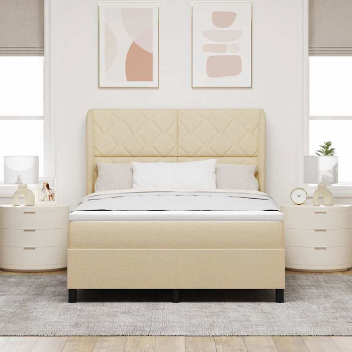 Pat cu arcuri cu headboard Crem 160 x 200 cm țesătură WALTI