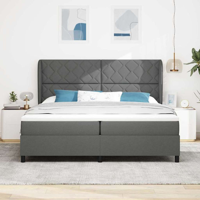 Pat cu arcuri cu headboard Gri închis 200 x 200 cm țesătură WALTI