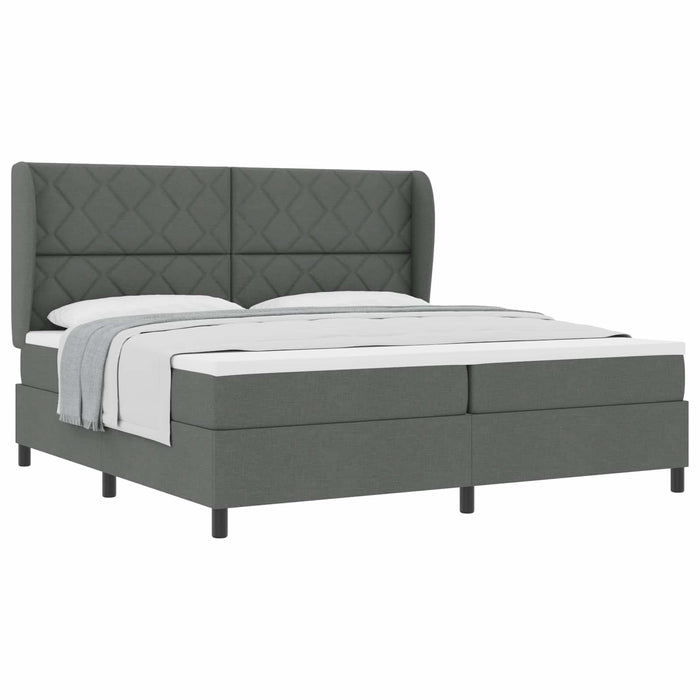 Pat cu arcuri cu headboard Gri închis 200 x 200 cm țesătură WALTI