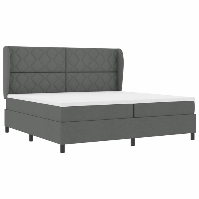Pat cu arcuri cu headboard Gri închis 200 x 200 cm țesătură WALTI