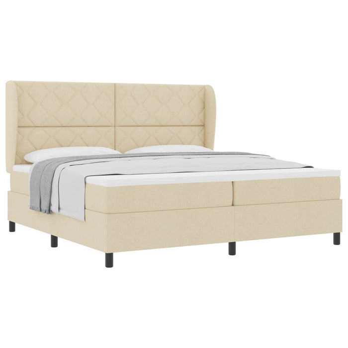 Pat cu arcuri cu saltea cu headboard Crem 200 x 200 cm țesătură - WALTI WALTI