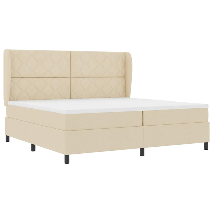 Pat cu arcuri cu saltea cu headboard Crem 200 x 200 cm țesătură - WALTI WALTI
