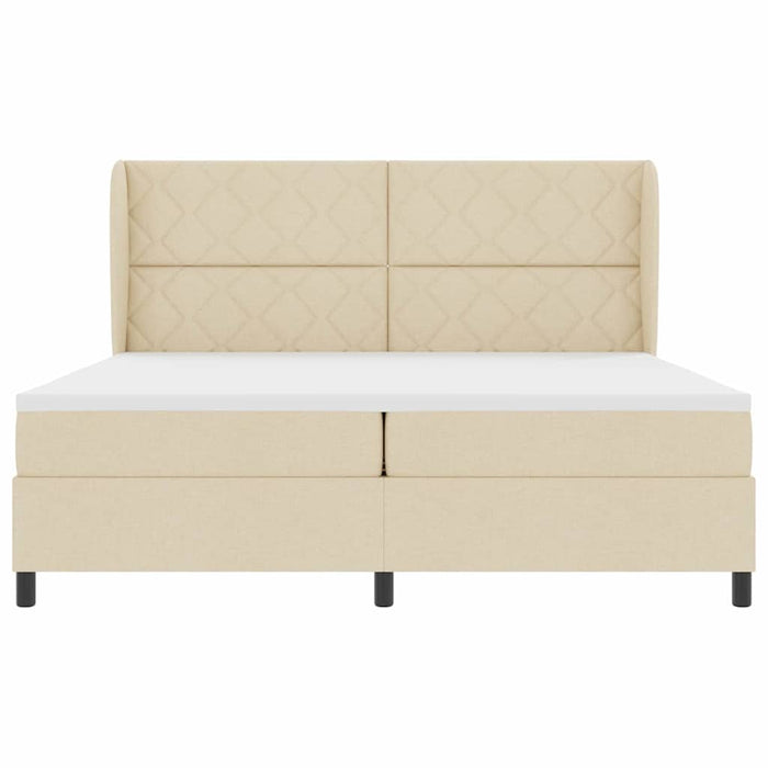 Pat cu arcuri cu saltea cu headboard Crem 200 x 200 cm țesătură - WALTI WALTI