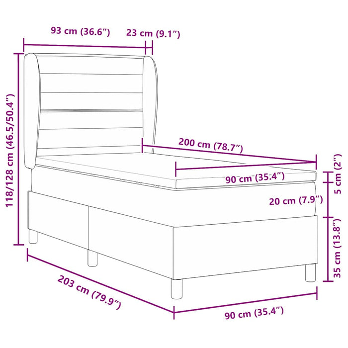 Pat cu saltea cu arcuri Gri închis 90x190 cm albastru țesătură - WALTI WALTI