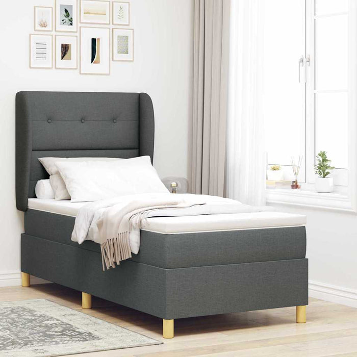 Pat cu arcuri cu headboard Gri închis 190 x 90 cm țesătură WALTI