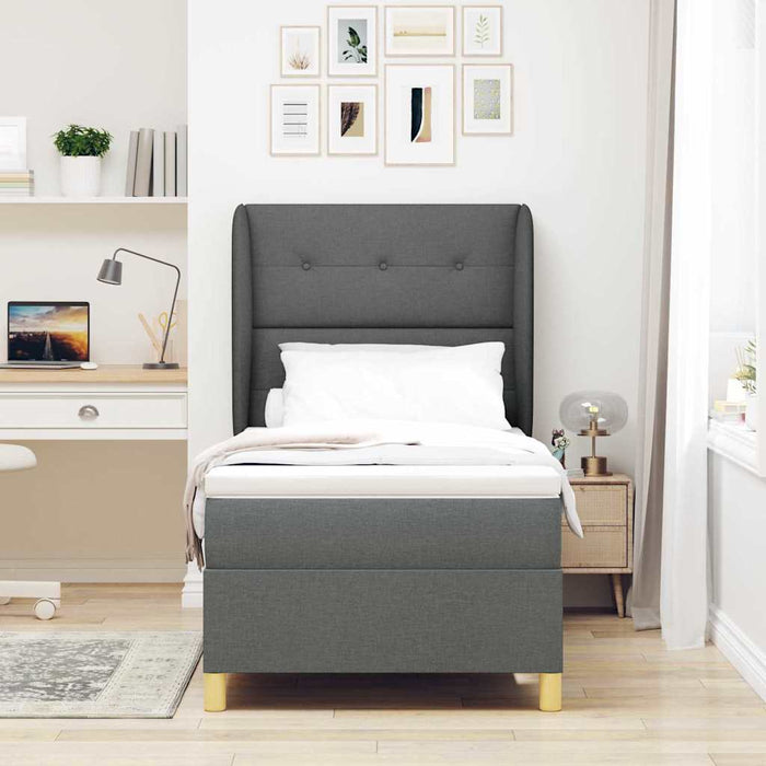 Pat cu arcuri cu headboard Gri închis 190 x 90 cm țesătură WALTI