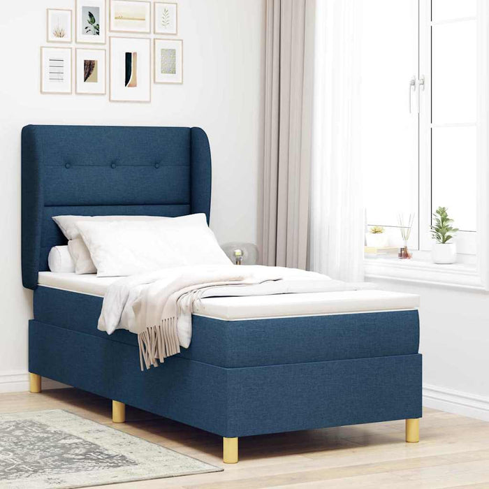 Pat cu arcuri cu headboard Manual albastru 190 x 90 cm țesătură - WALTI WALTI