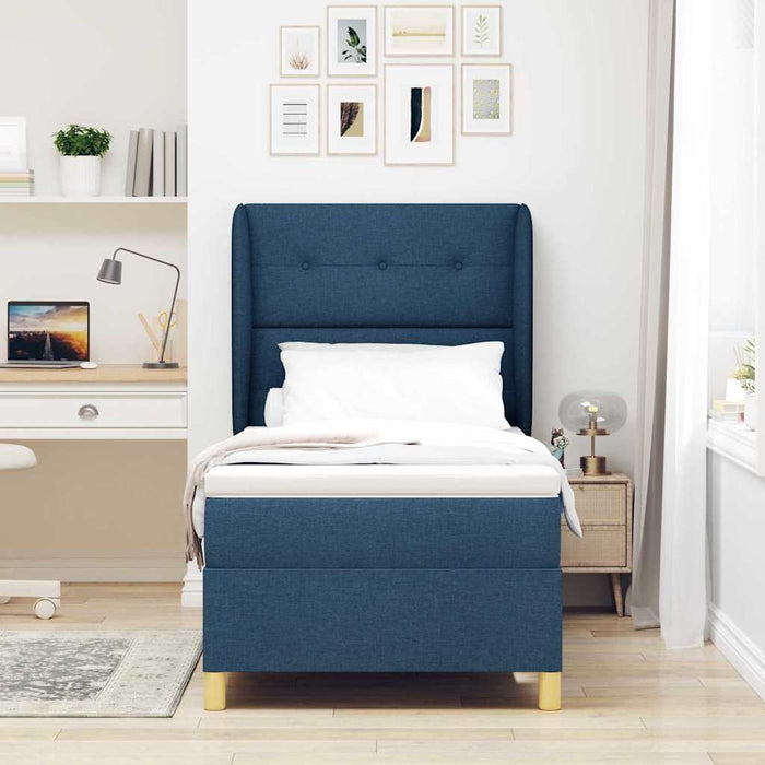 Pat cu arcuri cu headboard Manual albastru 200 x 90 cm țesătură - WALTI WALTI