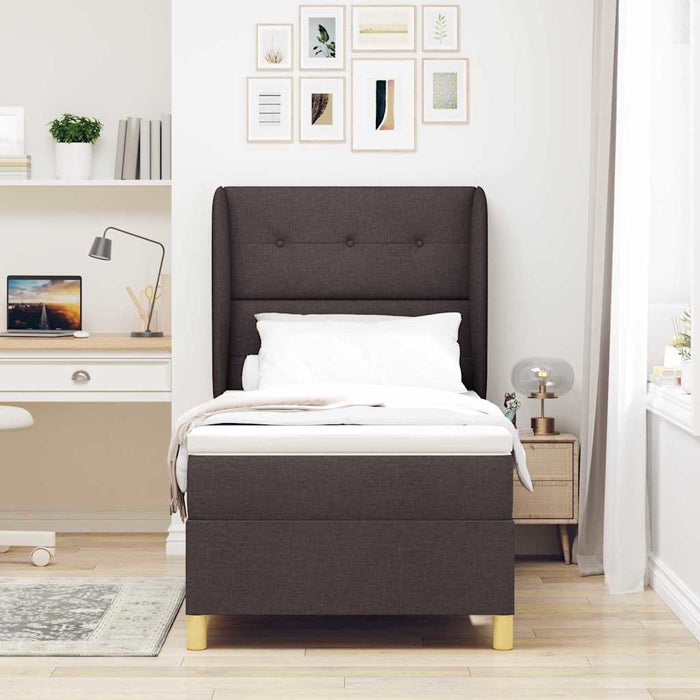 Pat cu arcuri cu headboard Maro închis 200 x 100 cm țesătură - WALTI WALTI