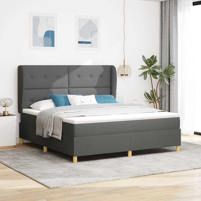 Pat cu arcuri cu headboard Gri închis 200 x 180 cm țesătură WALTI