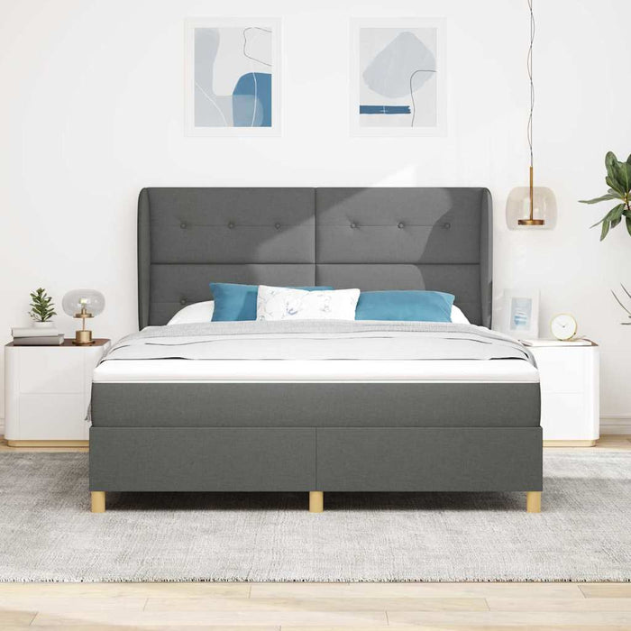 Pat cu arcuri cu headboard Gri închis 200 x 180 cm țesătură WALTI