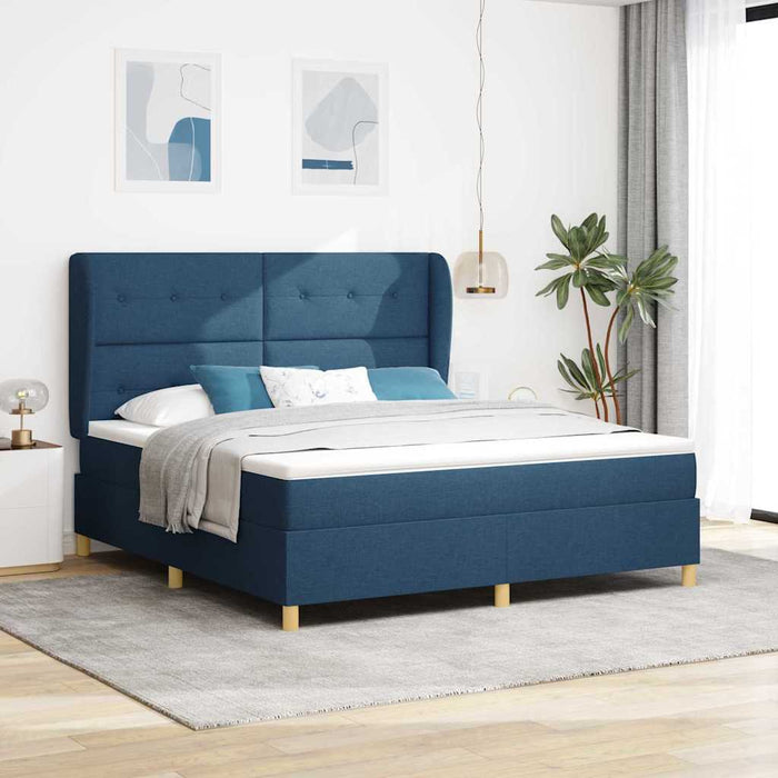 Pat cu arcuri cu headboard albastru 200 x 180 cm țesătură WALTI