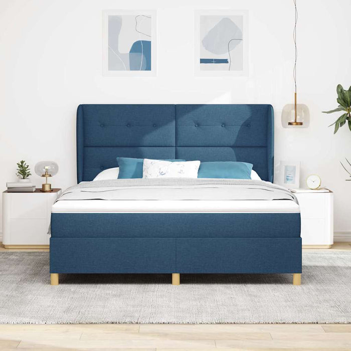Pat cu arcuri cu headboard albastru 200 x 180 cm țesătură WALTI