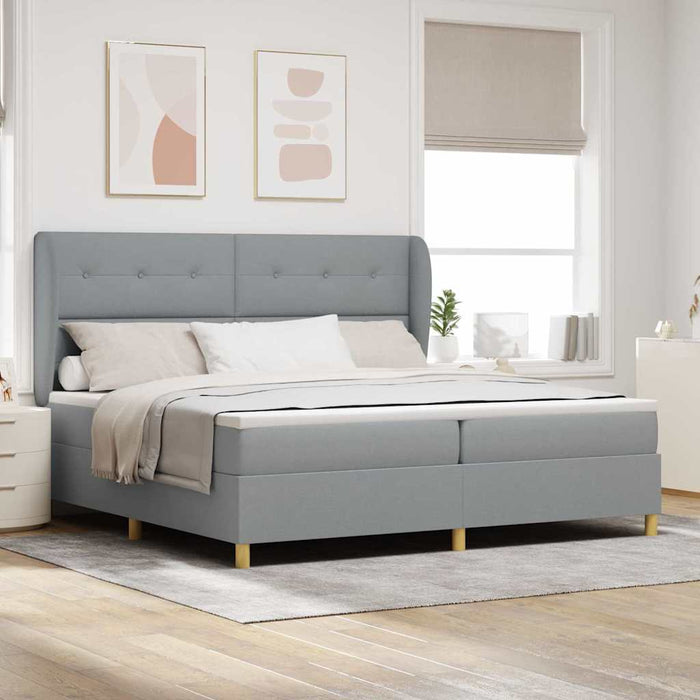 Pat cu arcuri cu headboard Gri deschis 200 x 200 cm țesătură - WALTI WALTI