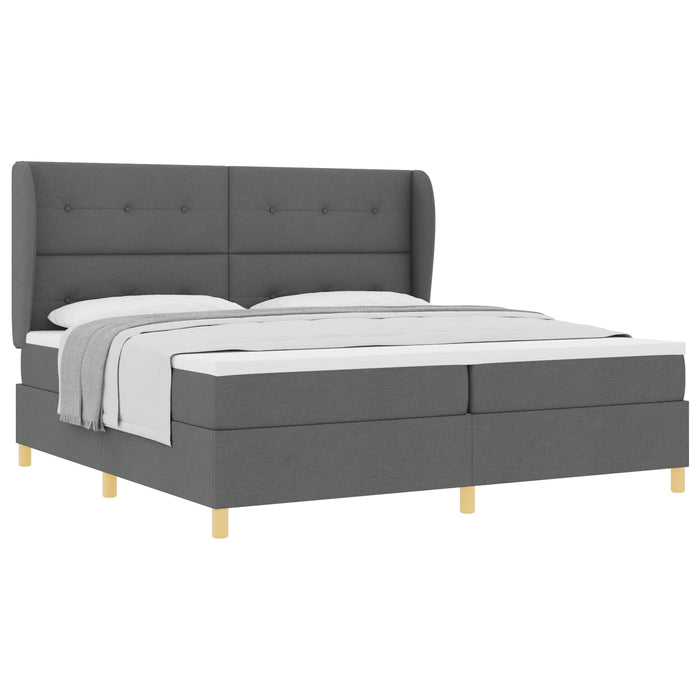 Pat cu arcuri cu headboard Gri închis 200 x 200 cm țesătură - WALTI WALTI