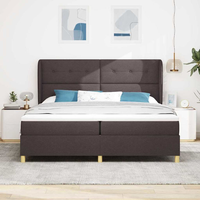Pat cu arcuri cu headboard Maro închis 200 x 200 cm țesătură WALTI