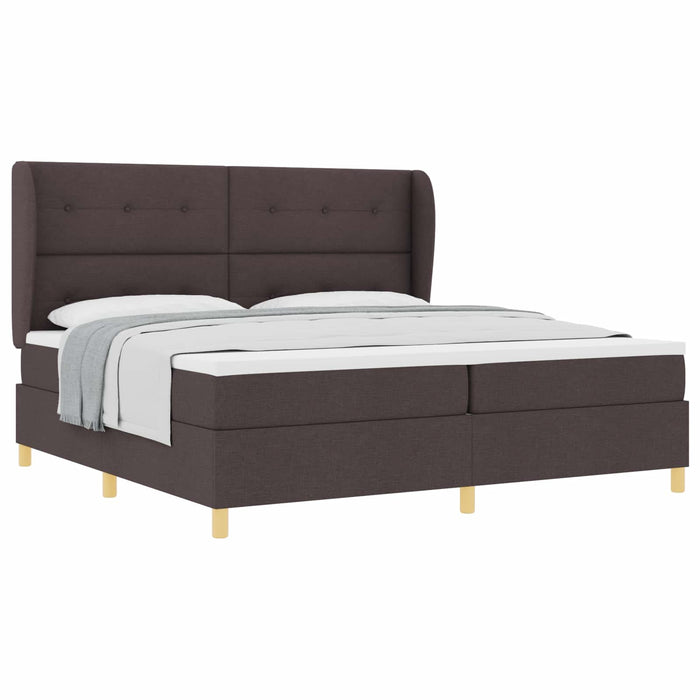 Pat cu arcuri cu headboard Maro închis 200 x 200 cm țesătură WALTI