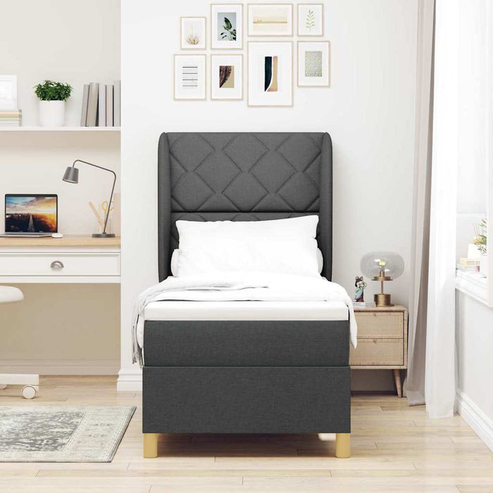 Pat cu arcuri cu headboard Gri închis 200 x 80 cm țesătură WALTI