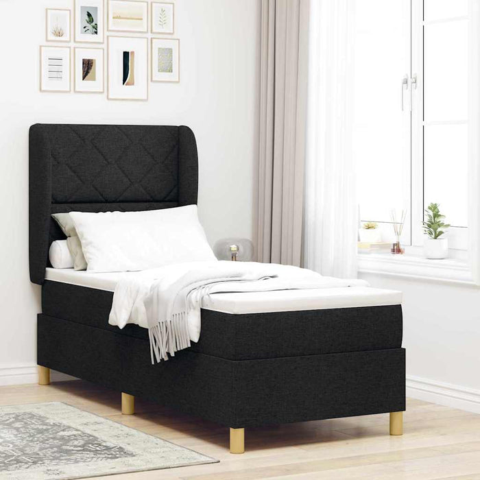 Pat cu arcuri cu headboard Manual Negru 200 x 80 cm țesătură - WALTI WALTI