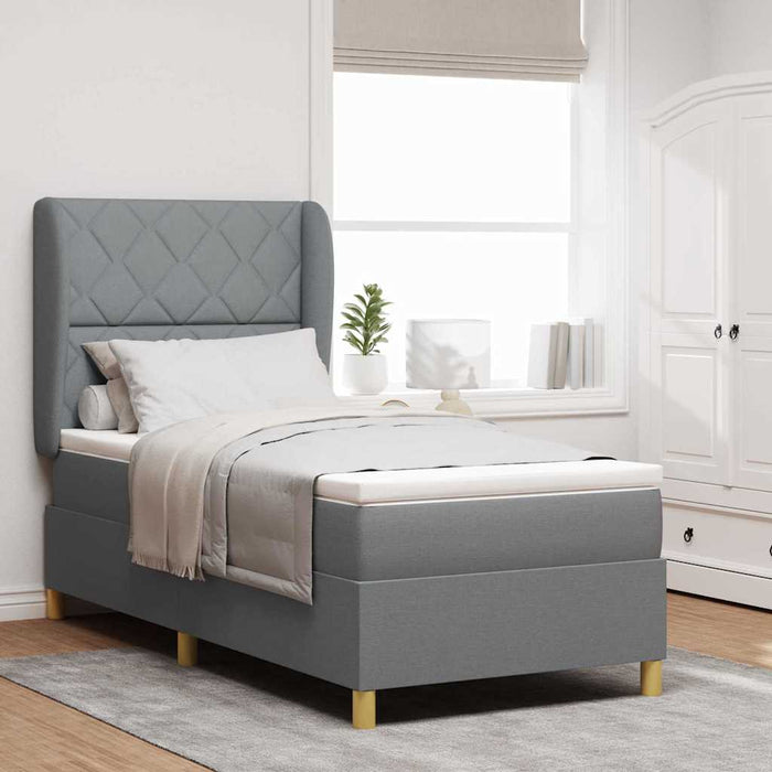 Pat cu arcuri cu headboard Gri deschis 190 x 90 cm țesătură WALTI