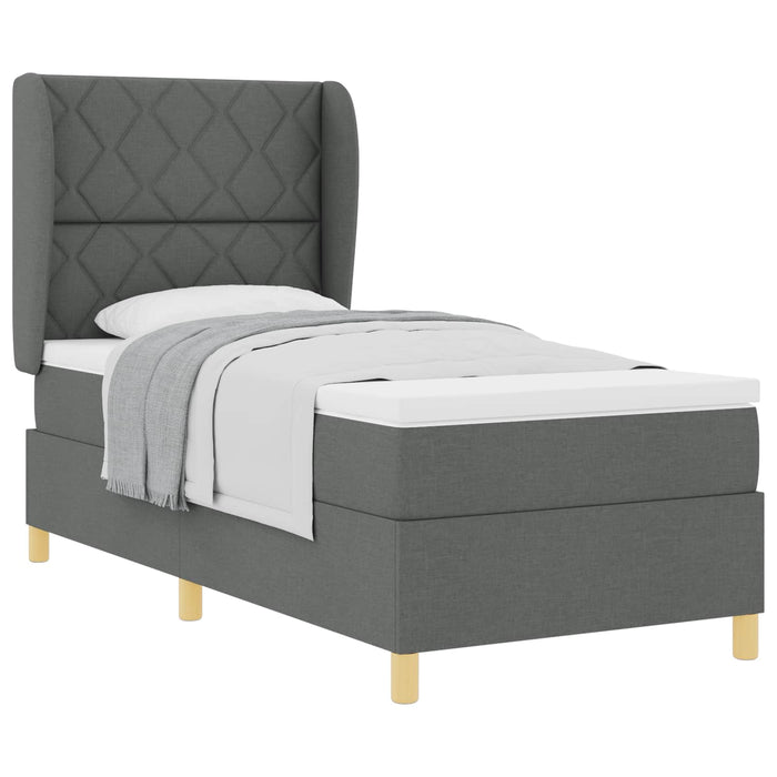Pat cu arcuri cu headboard Gri închis 190 x 90 cm țesătură WALTI