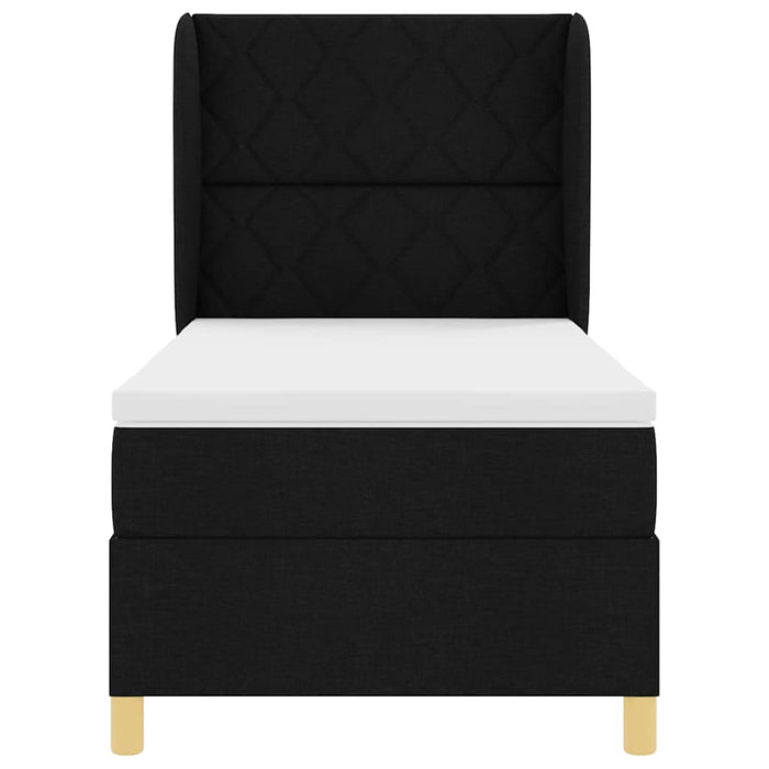 Pat cu arcuri cu headboard Manual Negru 190 x 90 cm țesătură WALTI