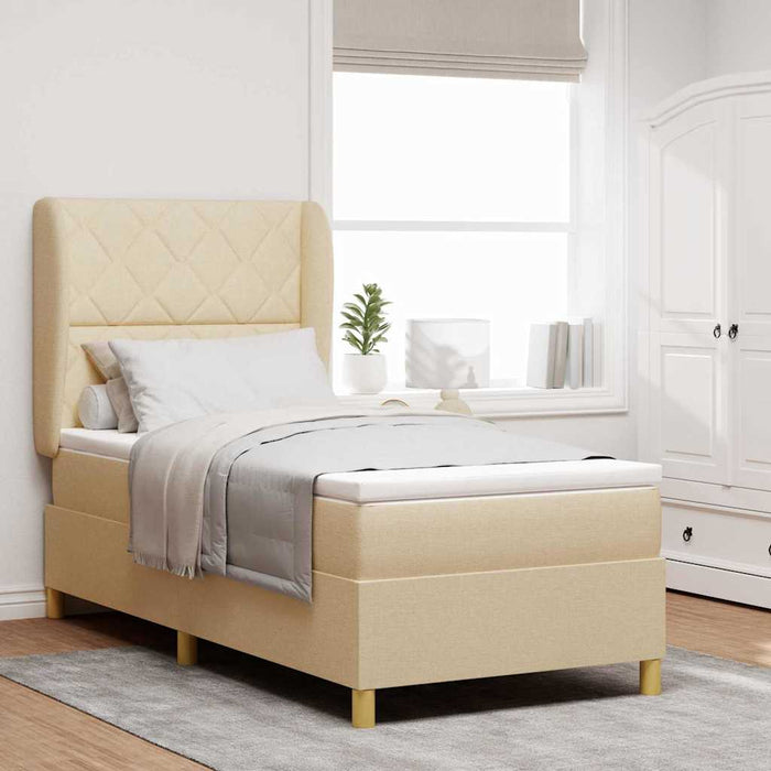 Pat cu arcuri cu headboard Manual Crem 190 x 90 cm țesătură WALTI