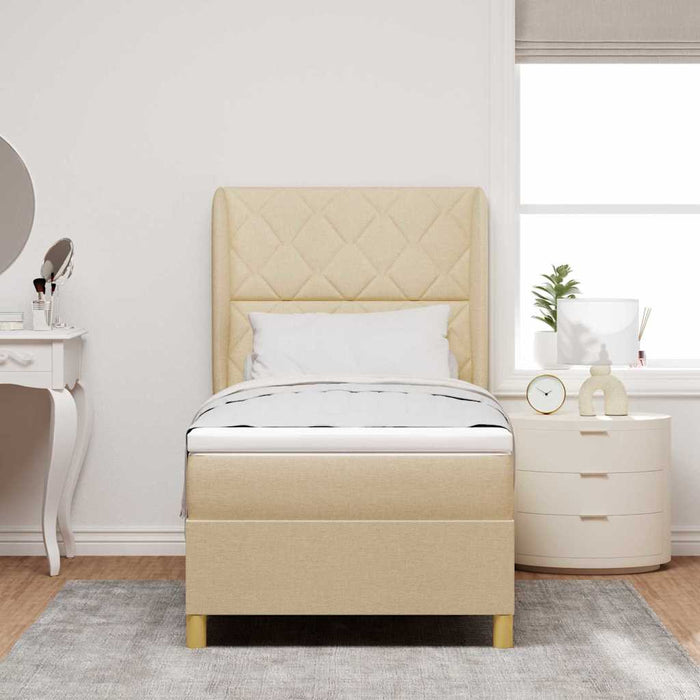 Pat cu arcuri cu headboard Manual Crem 190 x 90 cm țesătură WALTI