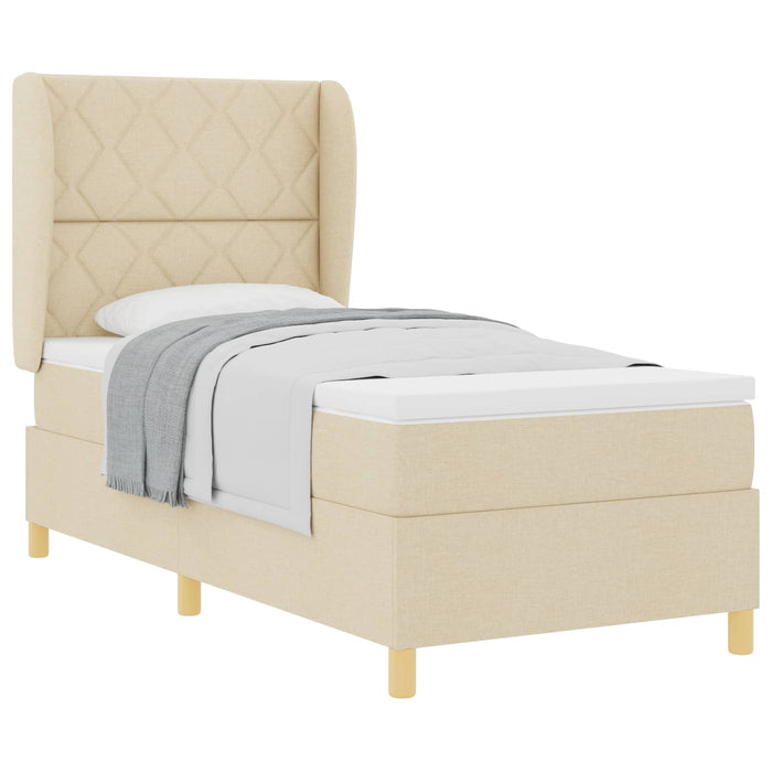 Pat cu arcuri cu headboard Manual Crem 190 x 90 cm țesătură WALTI