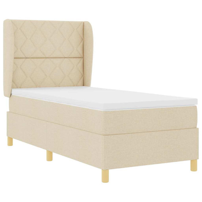 Pat cu arcuri cu headboard Manual Crem 190 x 90 cm țesătură WALTI