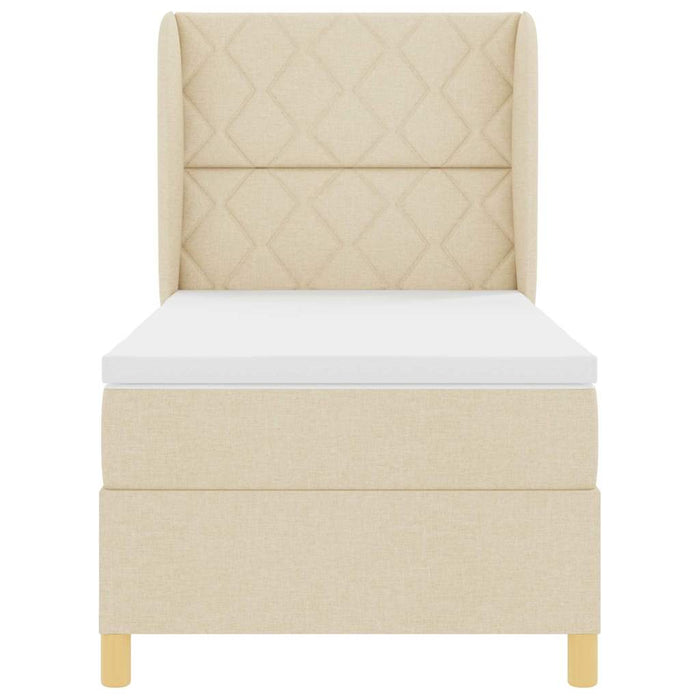 Pat cu arcuri cu headboard Manual Crem 190 x 90 cm țesătură WALTI